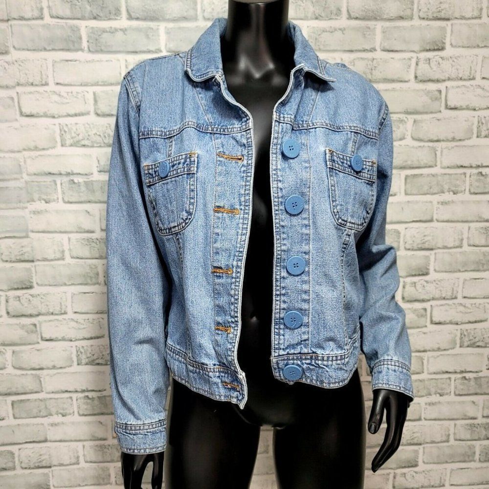 Vintage 90s Bill Blass L Light Wash Denim Button Front Jacket Jean Lightweight - Picture 3 of 7